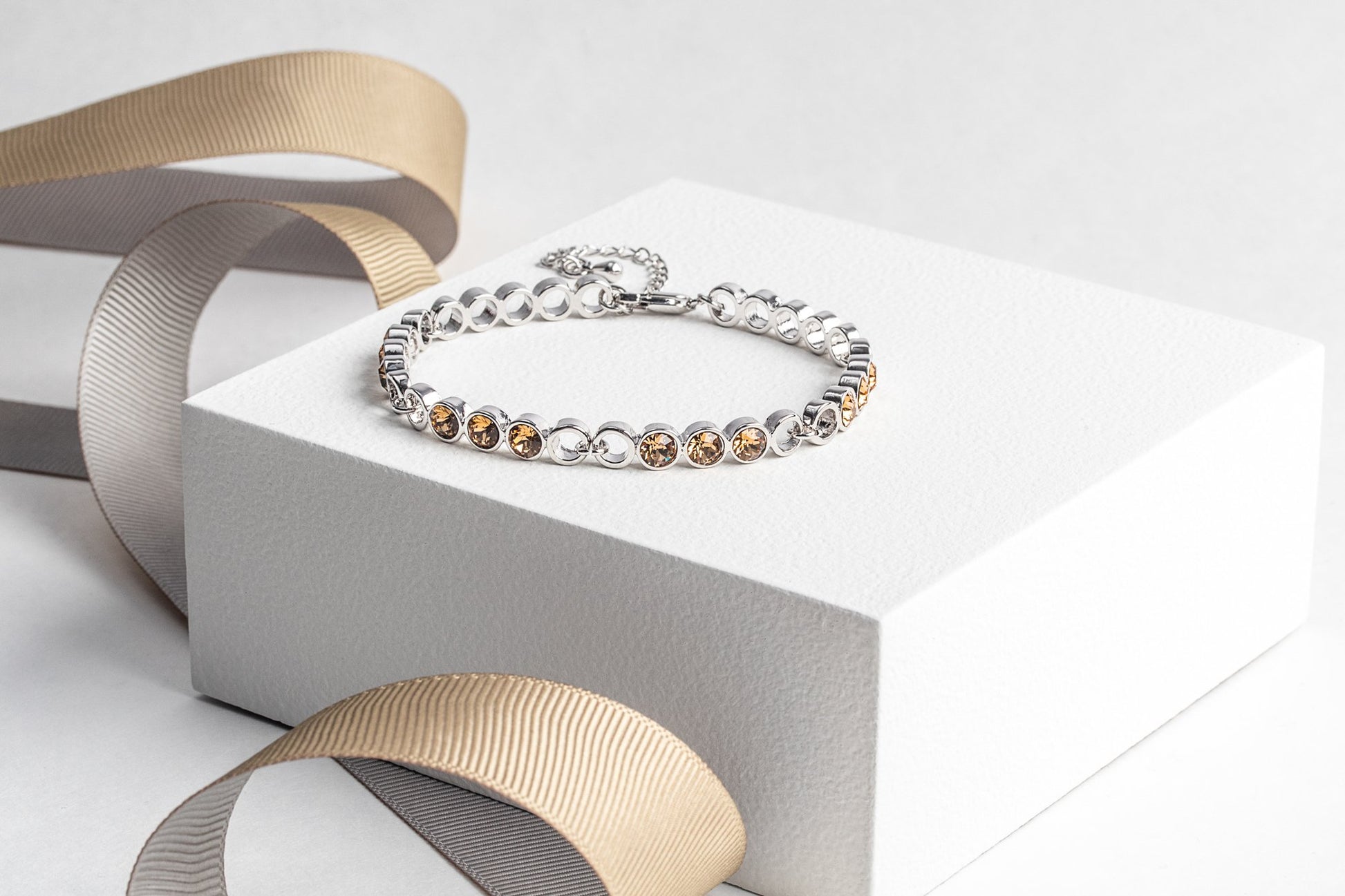 Silvertone & Golden Shadow  Crystal Open Link Tennis Bracelet
