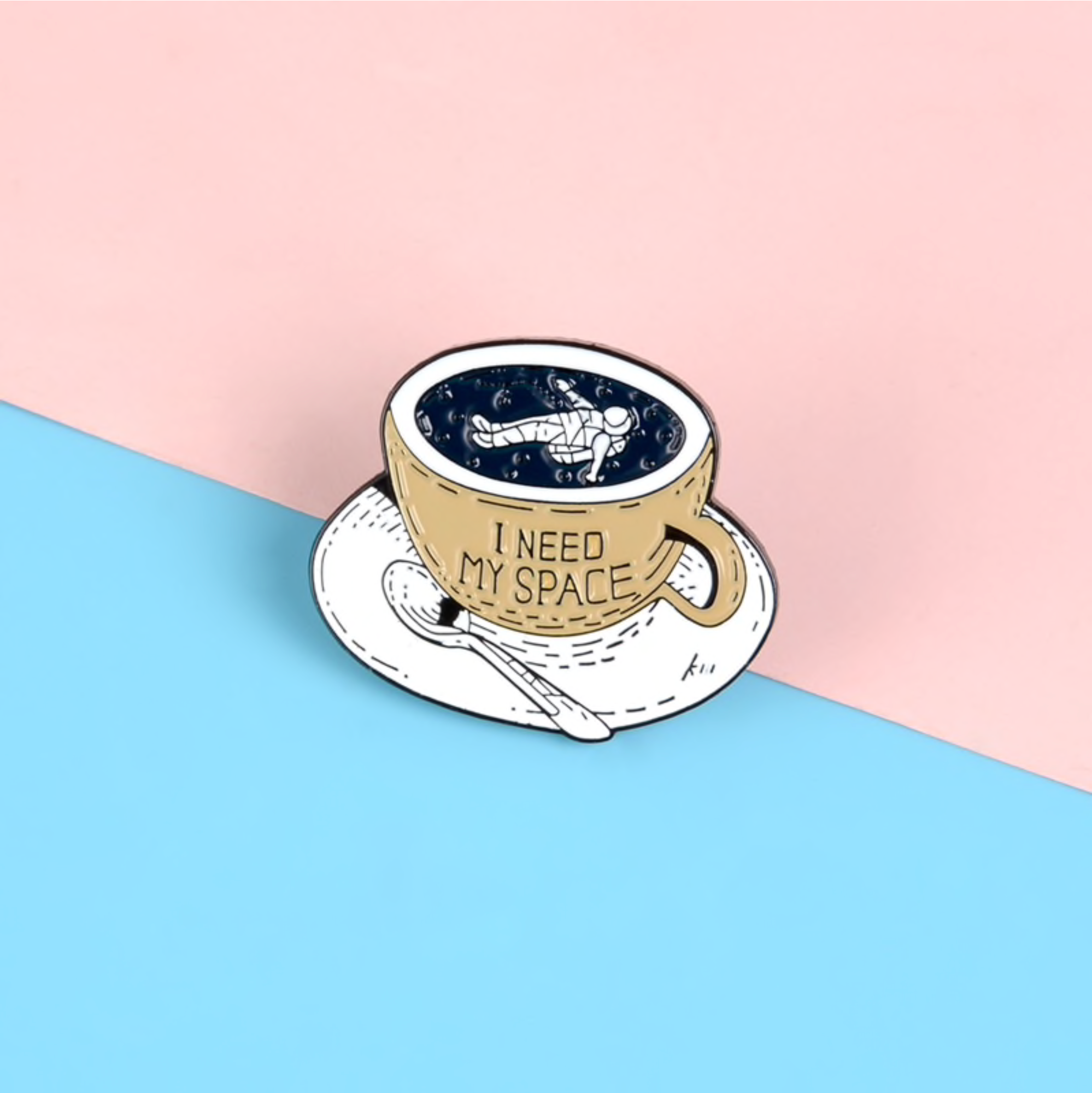 I Need my Space Astronaut Coffee Cup Brooch