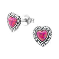 Boucles d'oreilles clous en argent sterling en forme de cœur avec opale rose de laboratoire