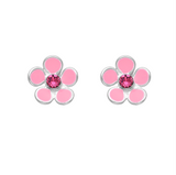 Sterling Silver Pink Flower Stud Earrings