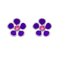 Sterling Silver Purple   Pink CZ Flower Stud Earrings