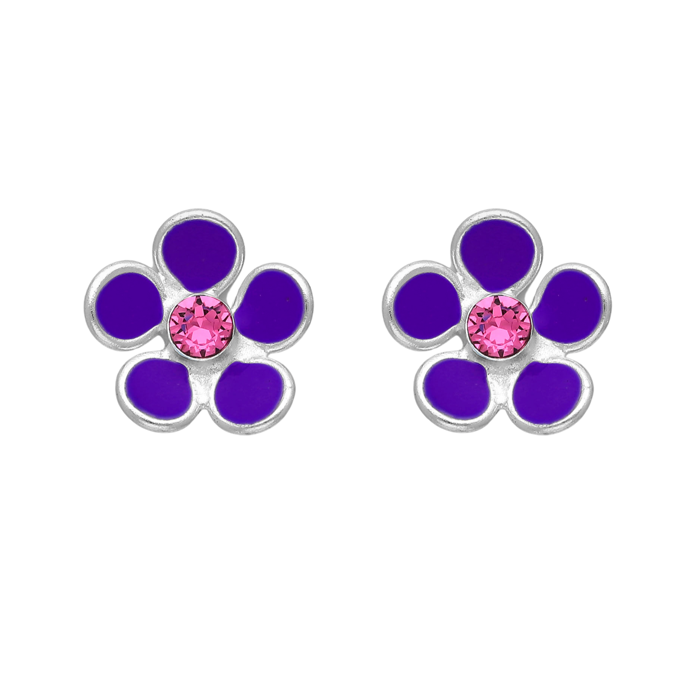 Sterling Silver Purple   Pink CZ Flower Stud Earrings
