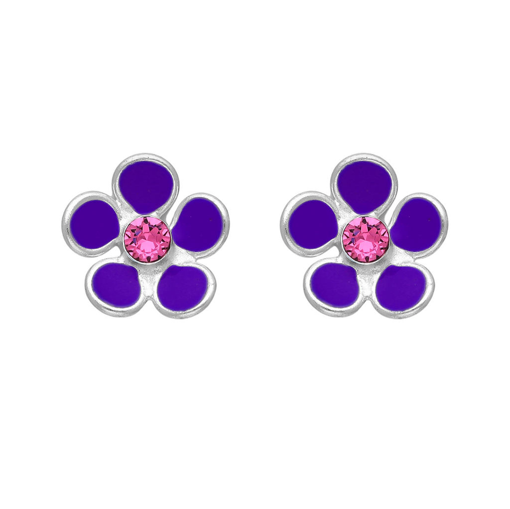 Sterling Silver Purple   Pink CZ Flower Stud Earrings