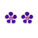 Sterling Silver Purple   Pink CZ Flower Stud Earrings