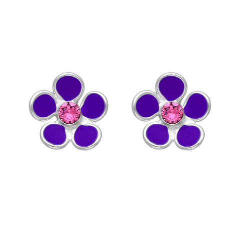 Sterling Silver Purple   Pink CZ Flower Stud Earrings