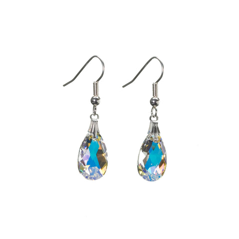 Aurora Borealis Swarovski Crystal Drop Briolette Earrings