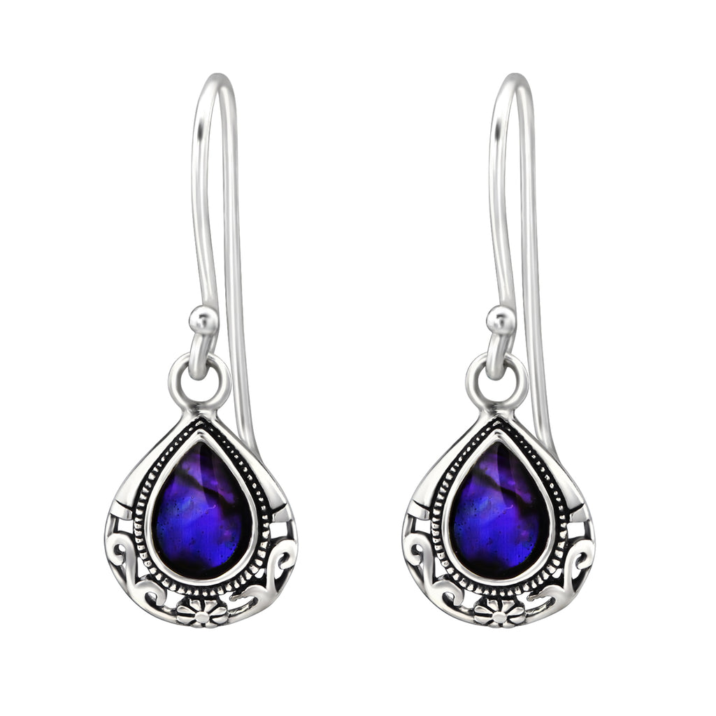 Sterling Silver   Blue Abalone Teardrop Drop Earrings