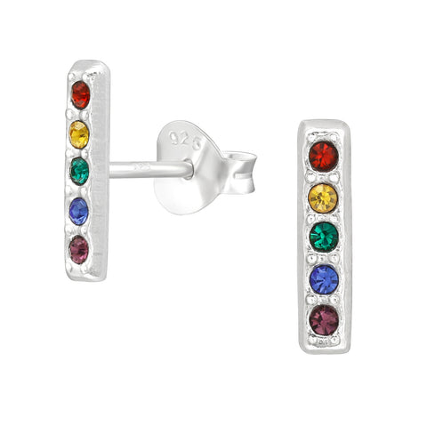 Sterling Silver   Multi Colored CZ Bar Stud Earrings