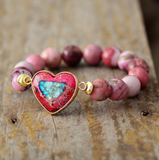 Pink Beaded Howlite Gemstone Heart Bracelet