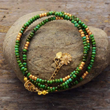 Emerald Green Gemstone Handmade Wrap Bracelet With Gold Accents