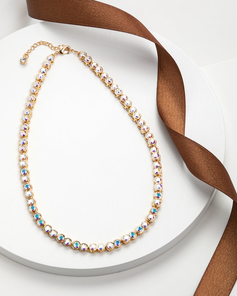 Goldtone & Aurora Borealis Crystal Collar Tennis Necklace