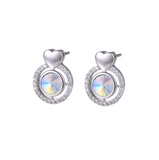 Silvertone   Aurora Borealis Circular Heart Stud Earrings