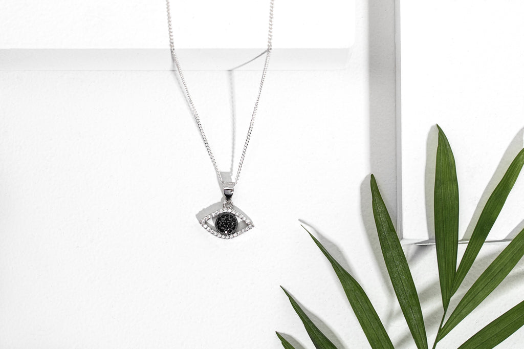 Sterling Silver & CZ Black Eye Pendant Necklace par Ag Sterling