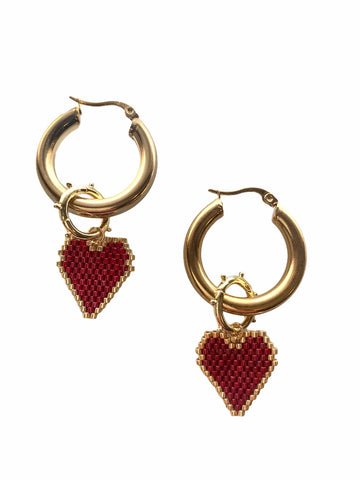 BOUCLES D'OREILLES MIYUKI COEUR ROUGE