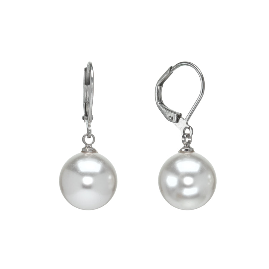 Swarovski Pearl Silvertone Leverback Earrings (10518-19)