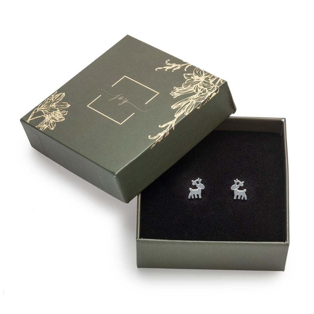Holiday Gift Box with Reindeer Stud Earrings