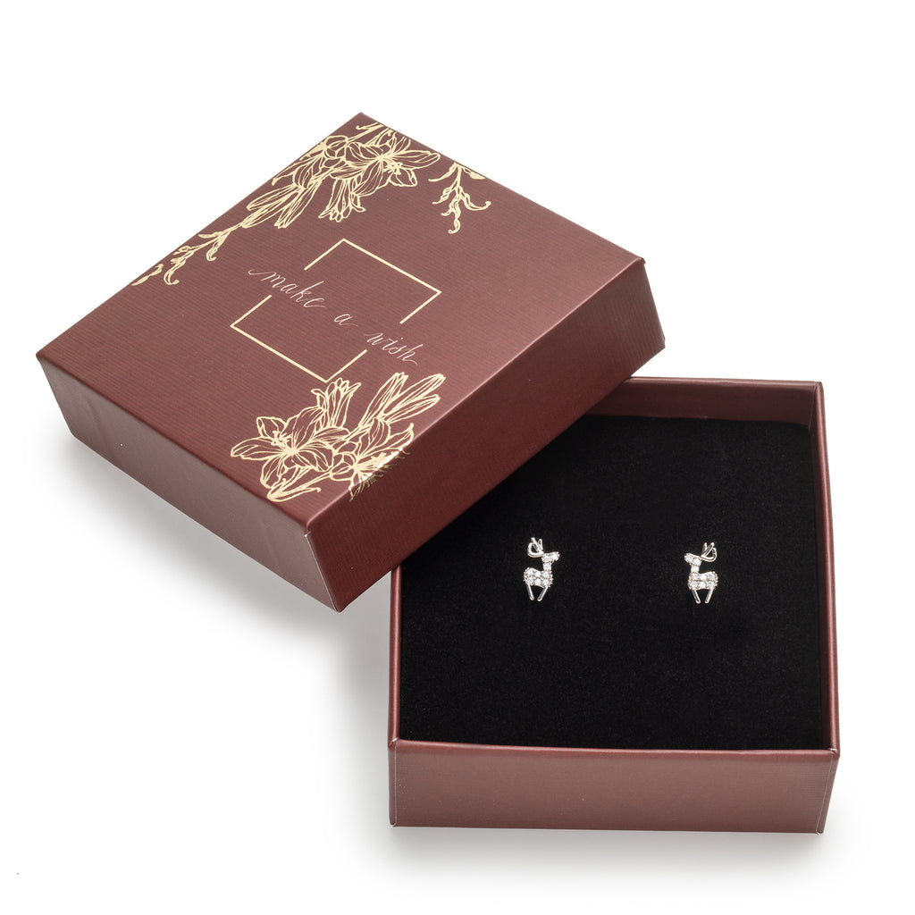 Holiday Gift Box with Deer Swarovksi Crystal Stud Earrings