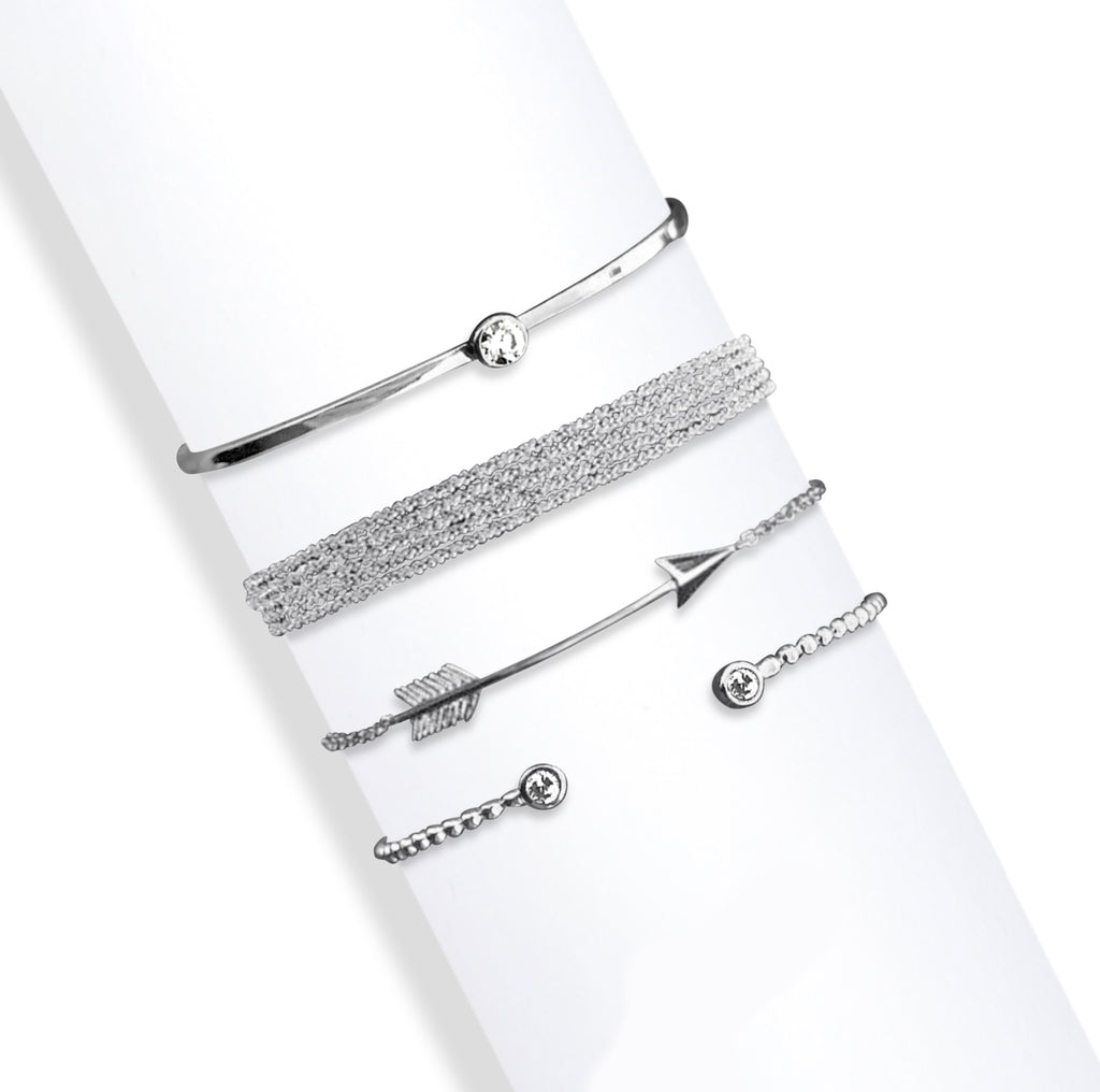 Silvertone & Clear Arrow and Multi Strand  Crystal Bracelet Set