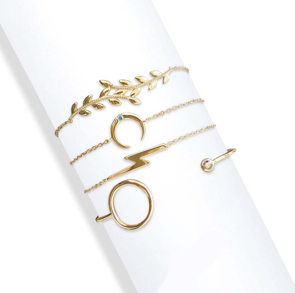 Goldtone & AB Lightning and Moon  Crystal Bracelet Set