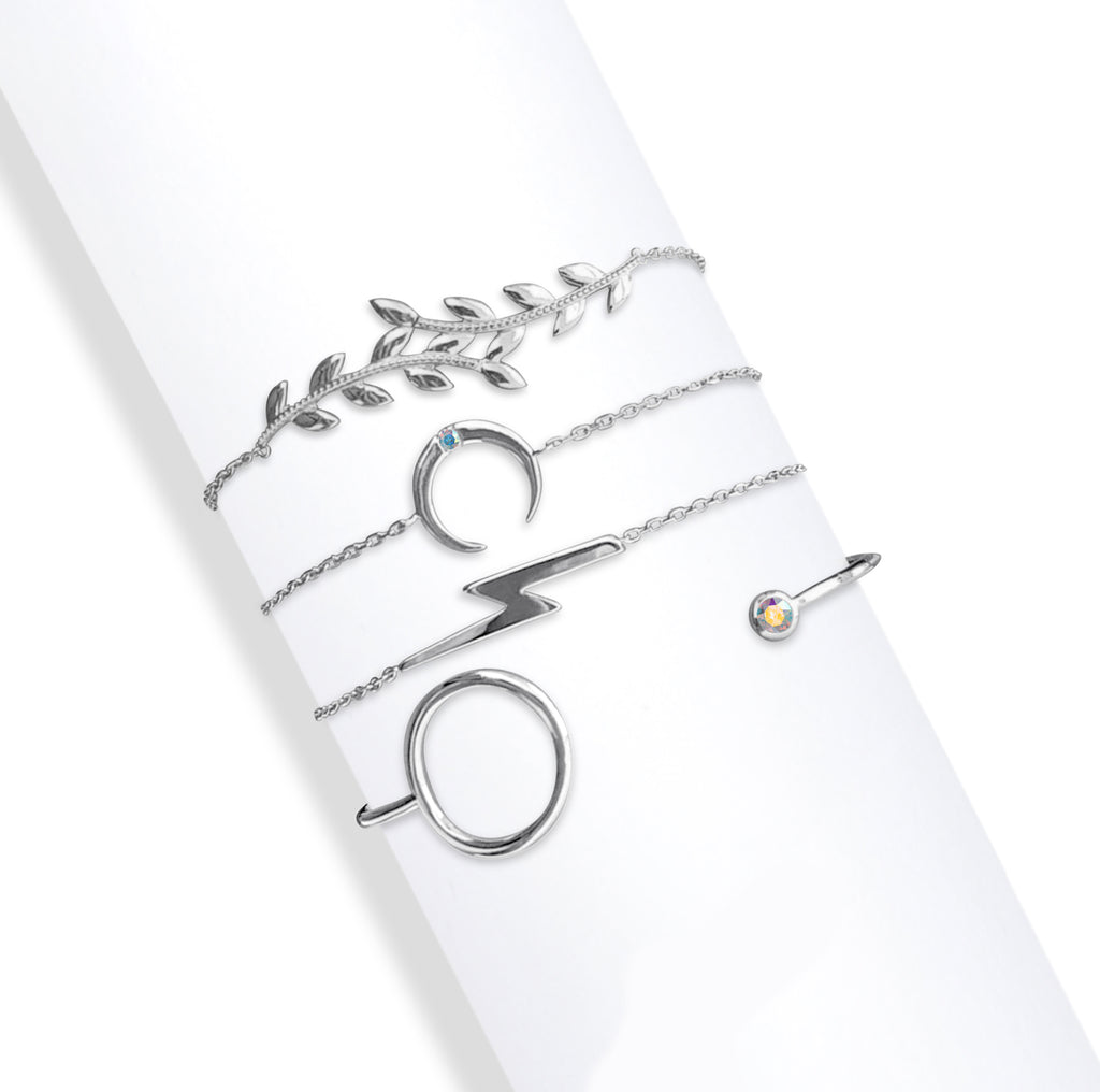 Silvertone & AB Lightning and Moon  Crystal Bracelet Set
