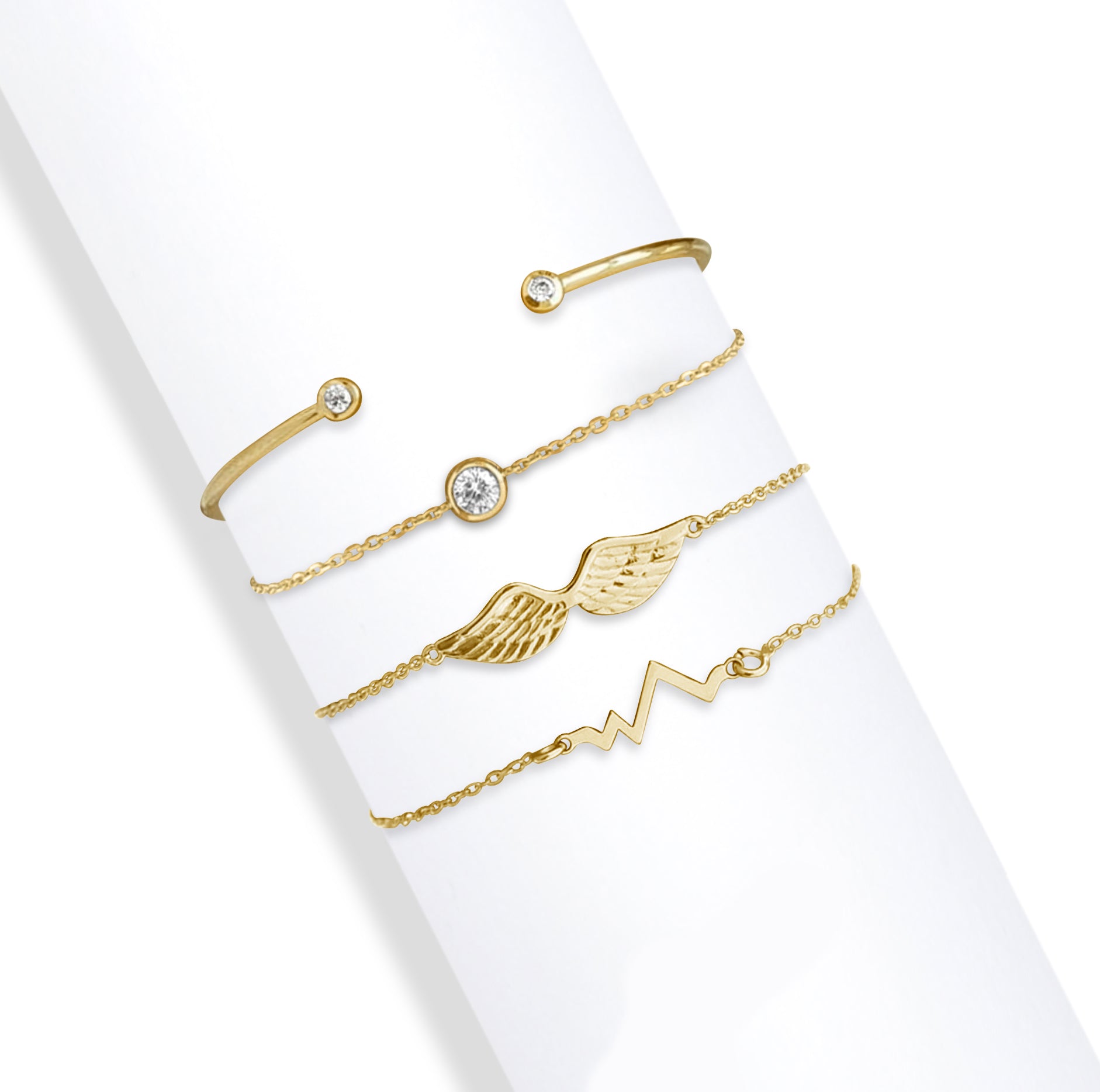 Goldtone & Clear Angel Wings and Heartbeat  Crystal Bracelet Set