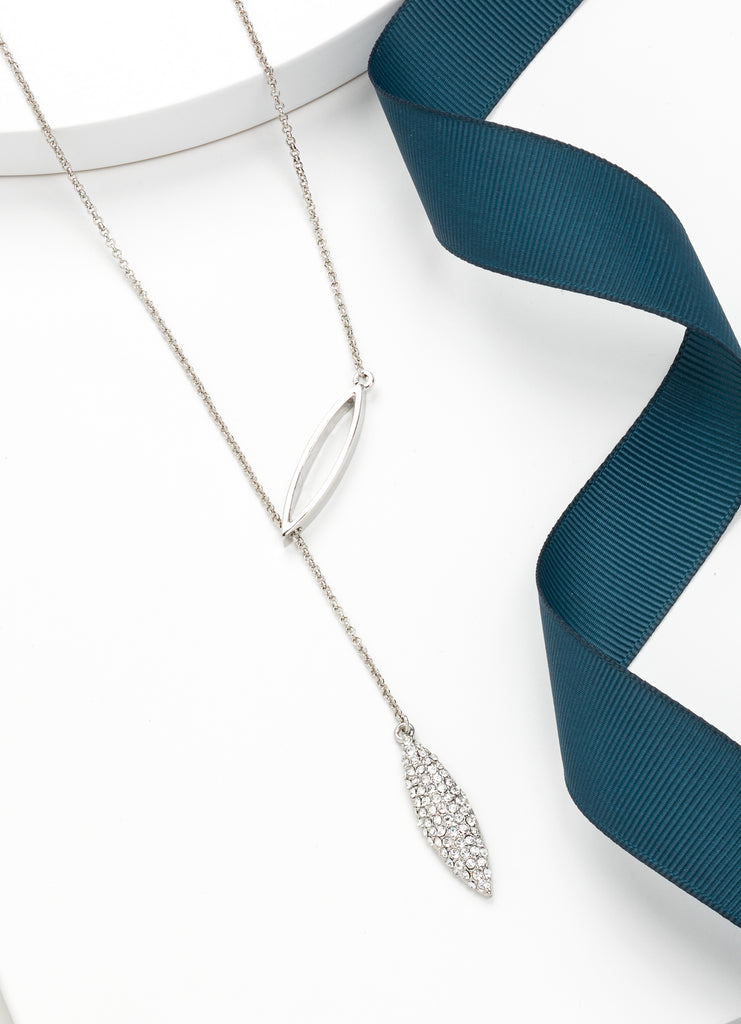 Clear Pave Crystal Marquis Lariat Style Necklace