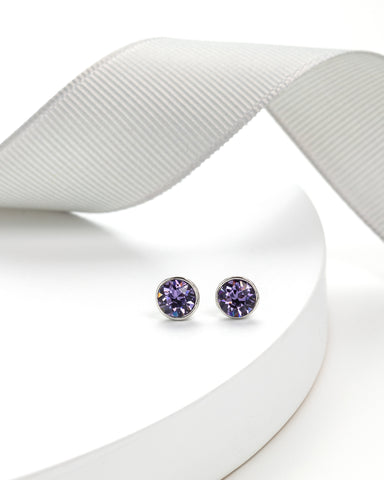 Silvertone & Tanzanite Bezel Set Crystal Stud Earrings