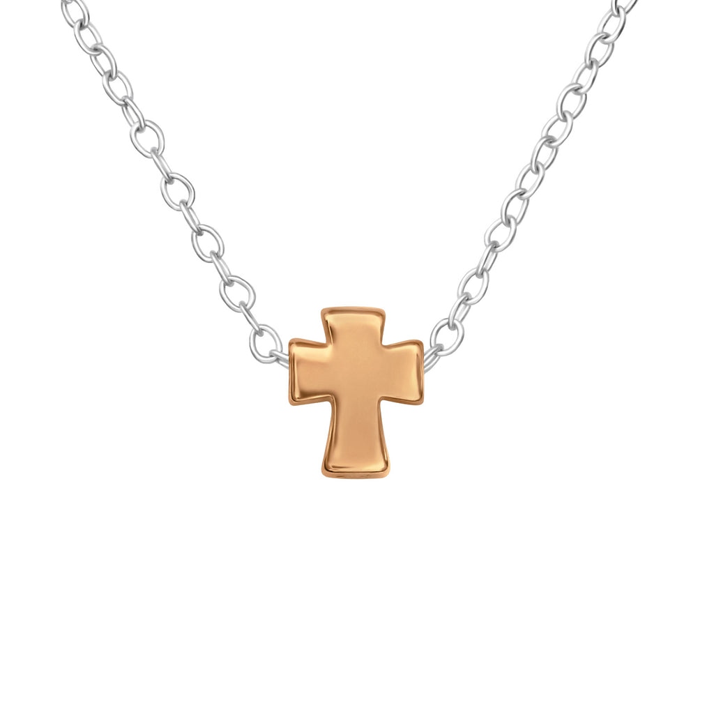 Sterling Silver dainty rose gold cross Pendant Necklace