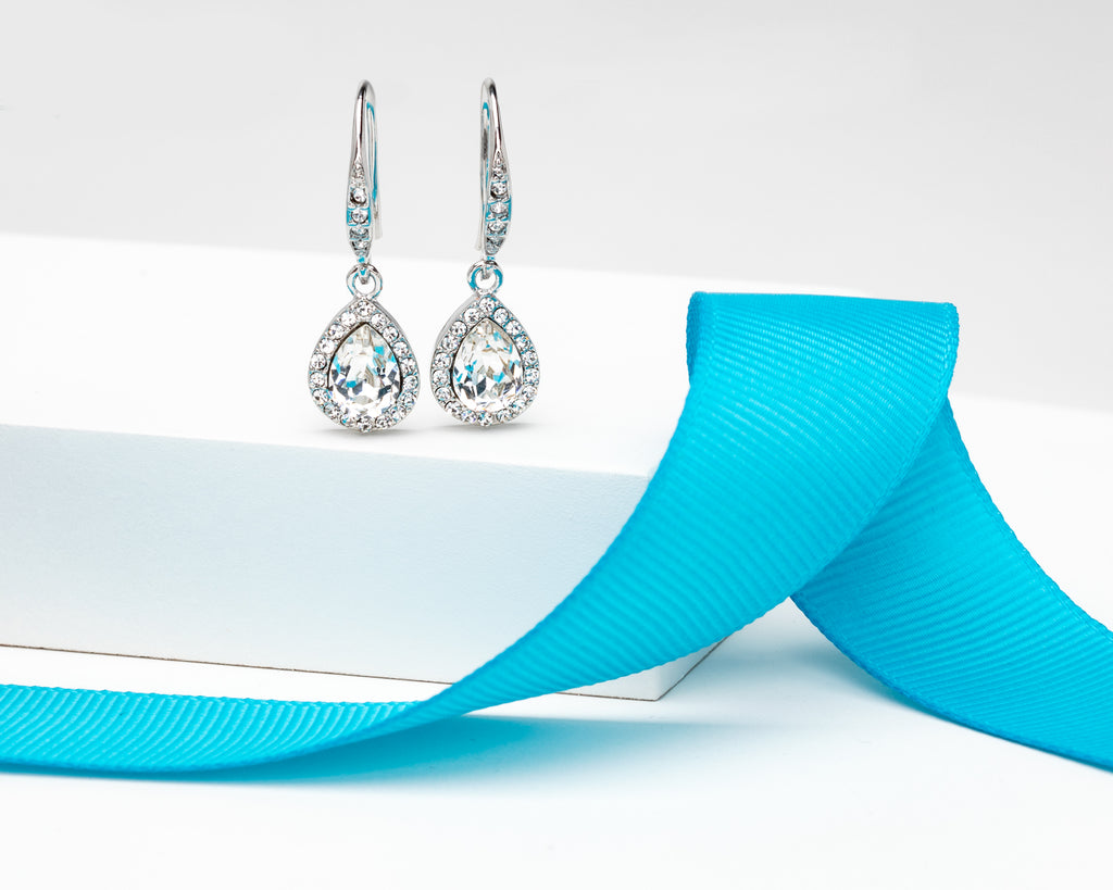 Pave & Teardrop Crystal Drop Earrings