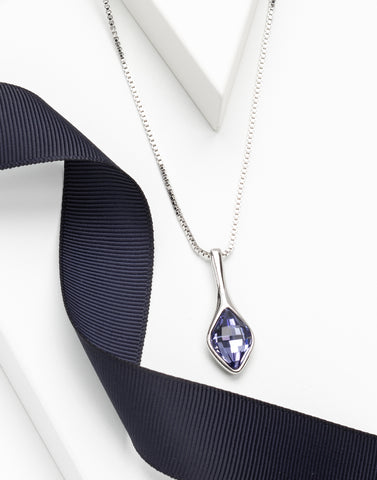 Silvertone & Tanzanite Crystal Lemon Pendant Necklace