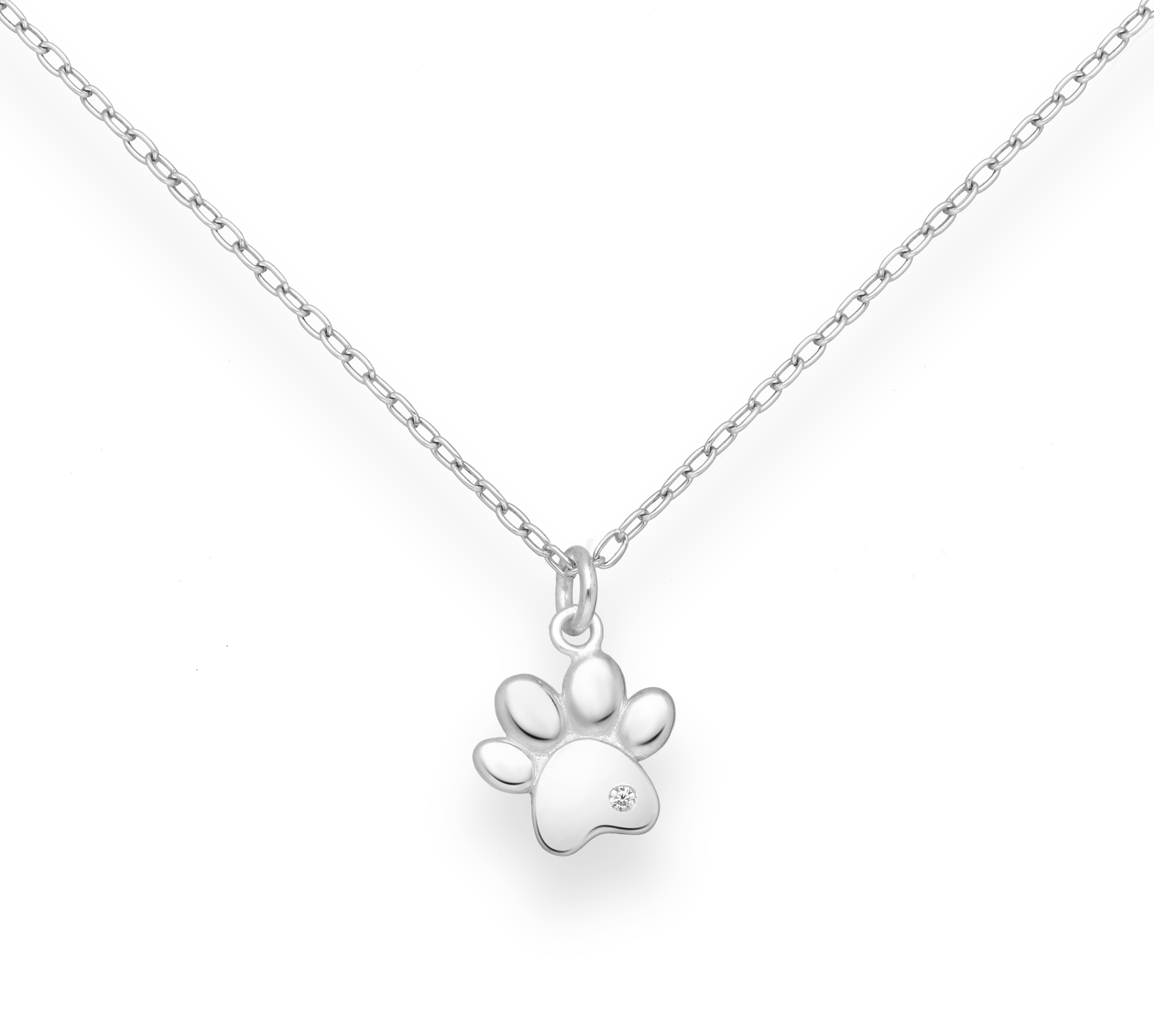 Sterling Silver Pet paw Pendant necklace with CZ accent