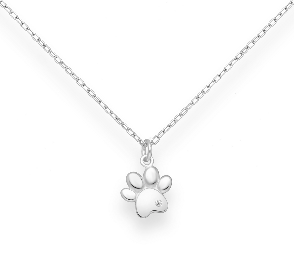 Sterling Silver Pet paw Pendant necklace with CZ accent