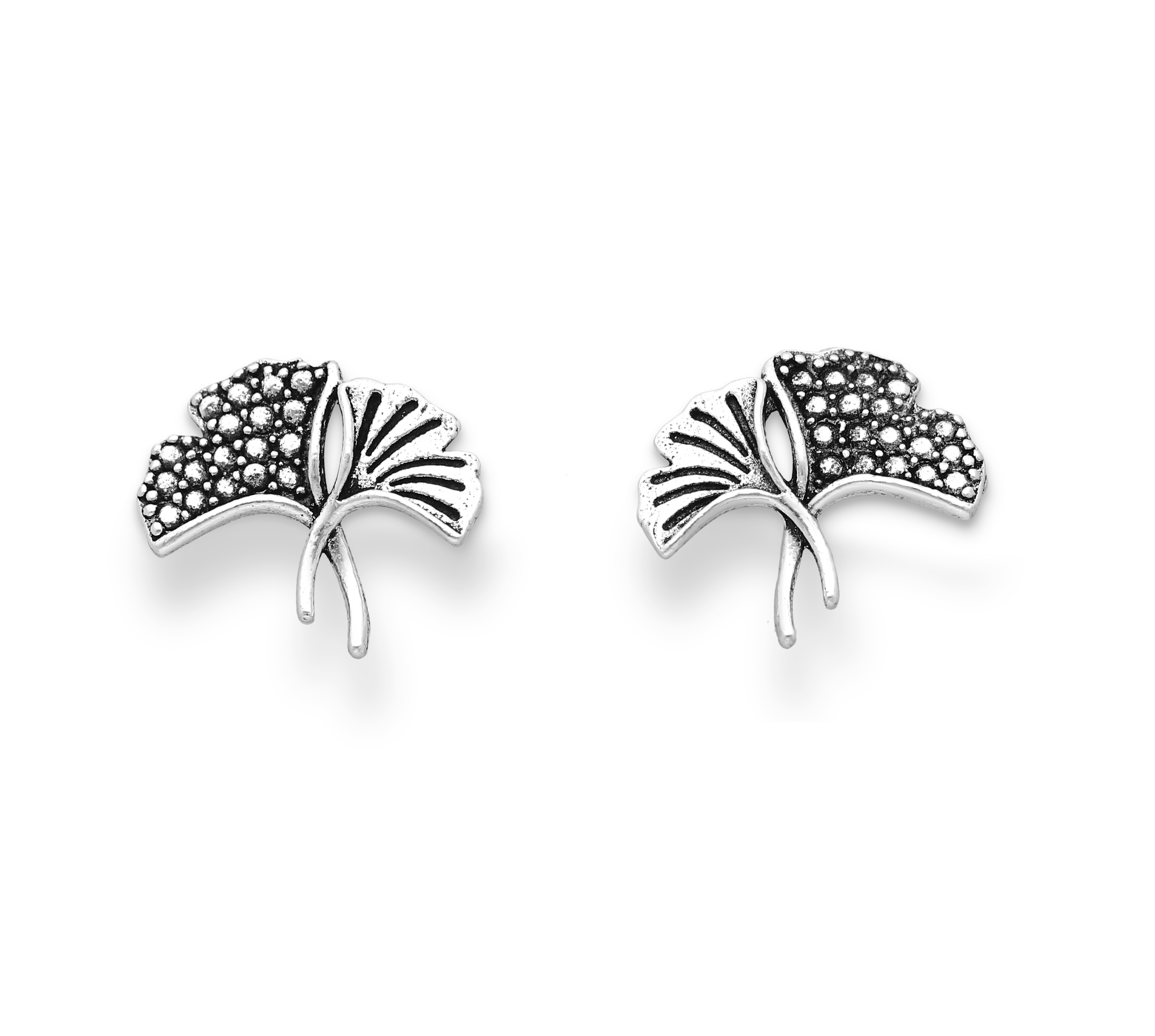 Sterling Silver oxidized dual leaf push back earrings