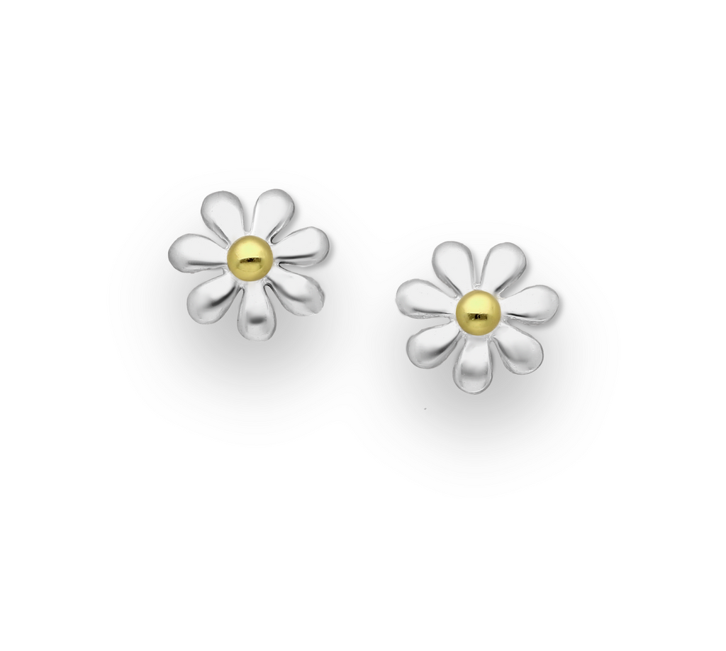 Sterling Silver Dual tone daisy push back stud earrings