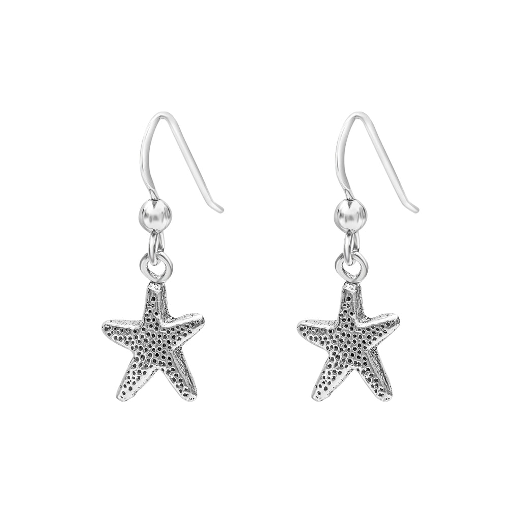 Sterling Silver oxidised Starfish ball drop earrings