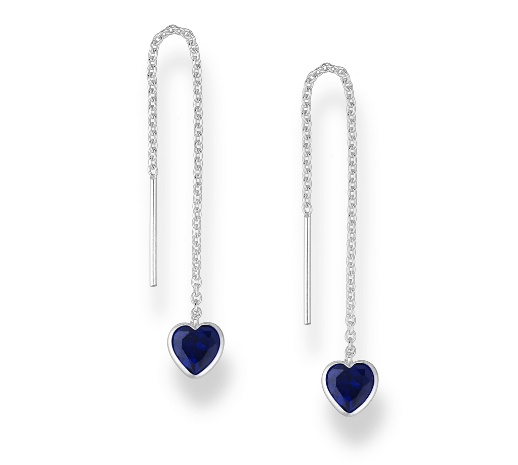 Sterling Silver Sapphire Cubic Zirconia Heart Threader Earrings