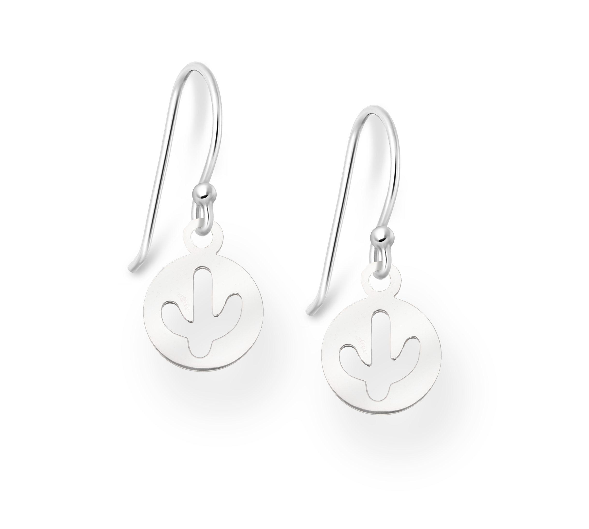 Sterling Silver Cutout Cactus Circle Drop Earrings