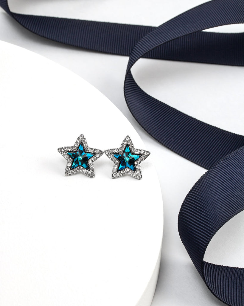 Bermuda Blue Luxury Crystal Star Stud Earrings - Callura