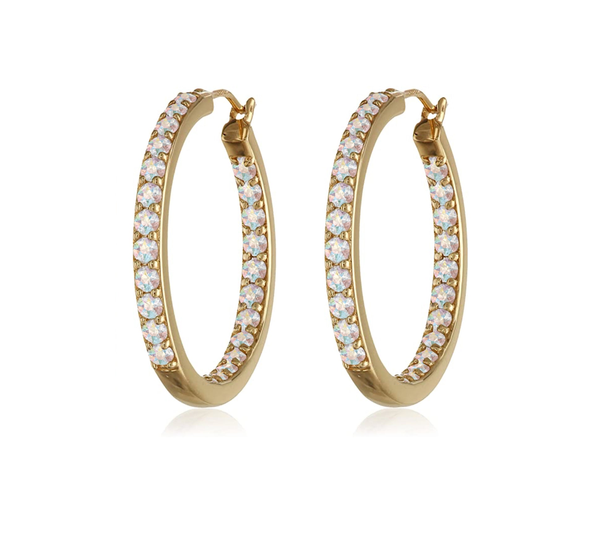Goldtone   Aurora Borealis Dual Sided Hoop Earrings with Swarovski Crystals