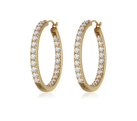 Goldtone   Aurora Borealis Dual Sided Hoop Earrings with Swarovski Crystals