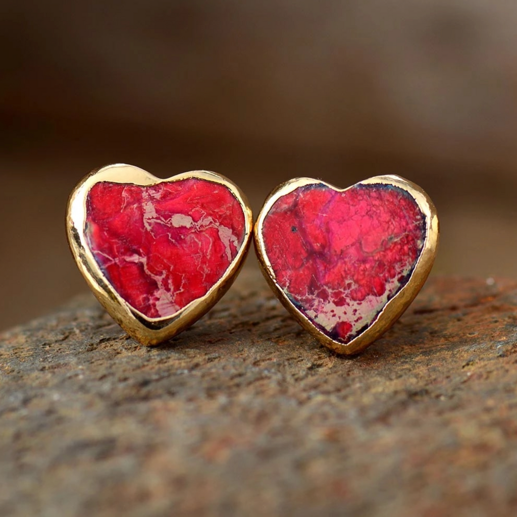 Jasper Goldtone Heart Stud Earrings