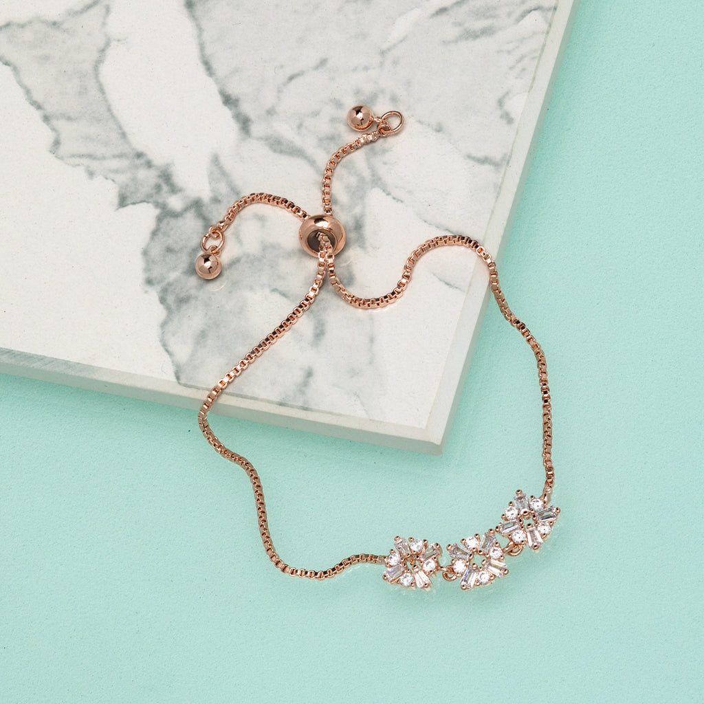 Rose Gold   Clear Swarovski Crystal Floral Adjustable Bracelet