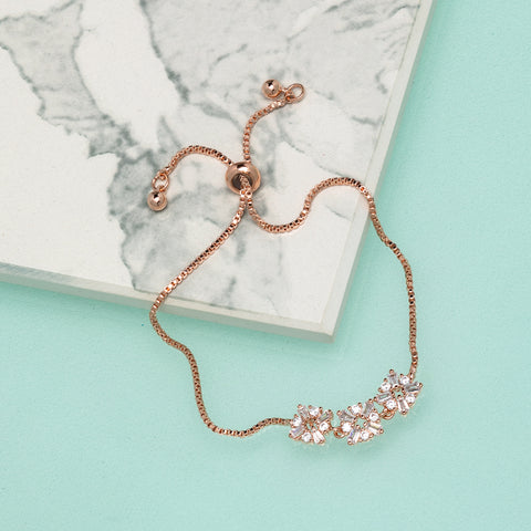 Rose Gold   Clear Swarovski Crystal Floral Adjustable Bracelet