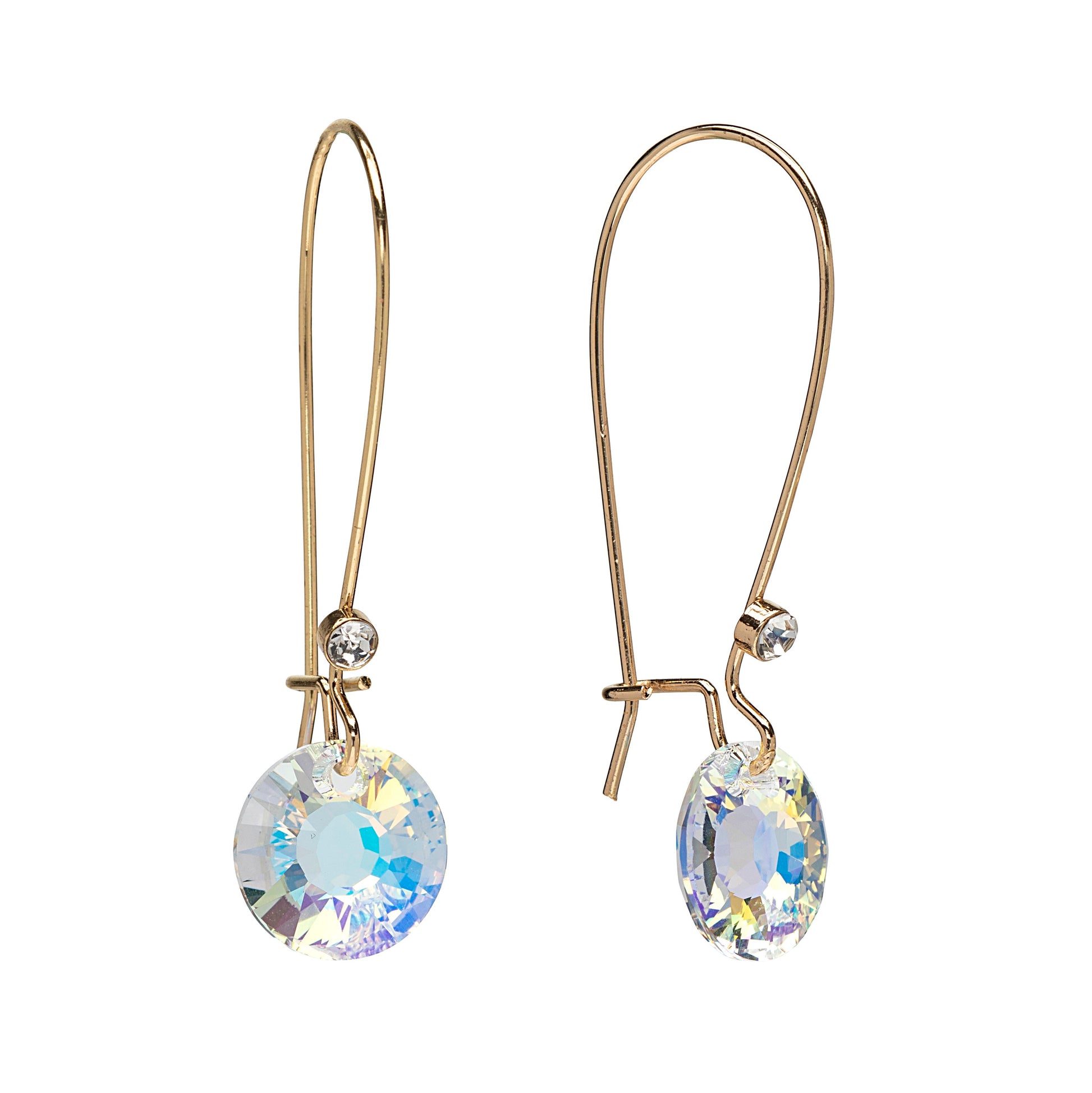 Goldtone   Aurora Borealis Swarovski Crystal Fish Hook Earrings