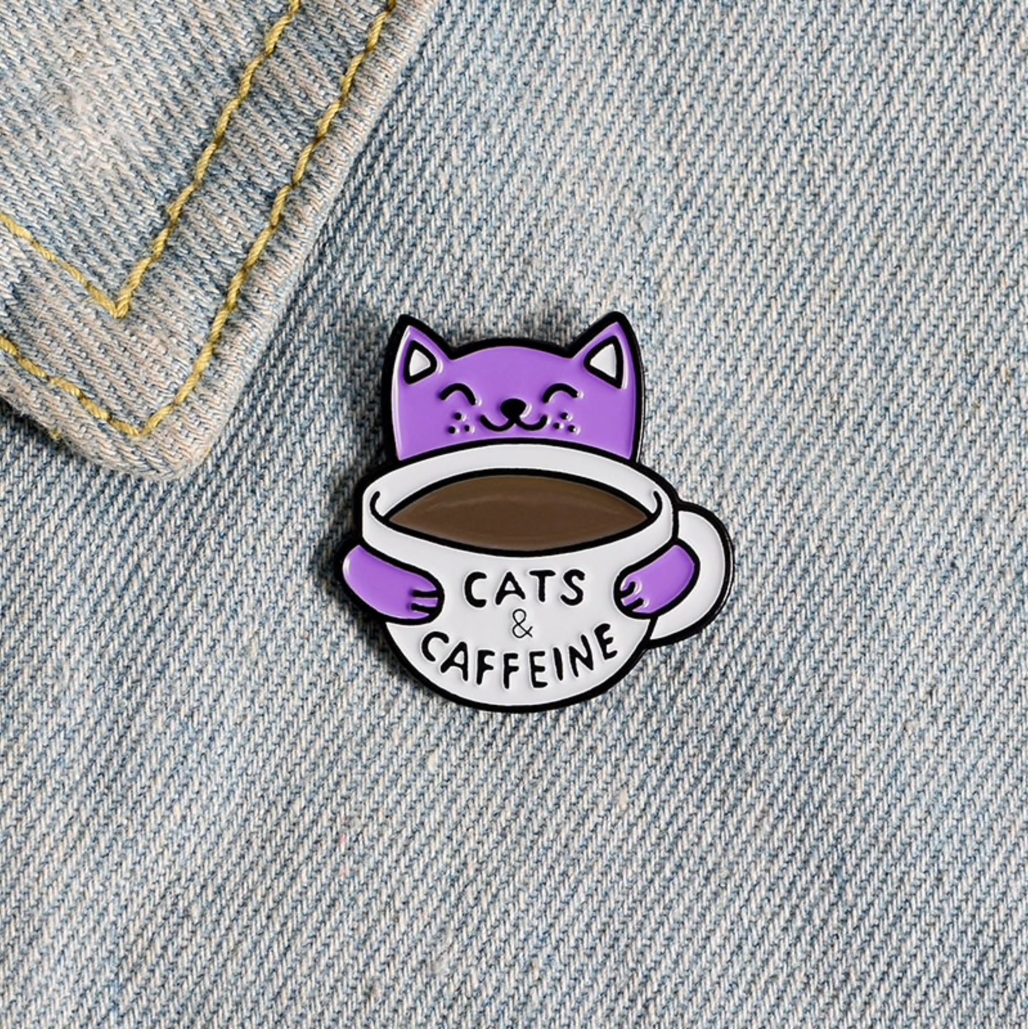 Purple Cats and Caffeine Brooch