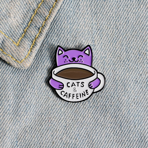 Purple Cats and Caffeine Brooch