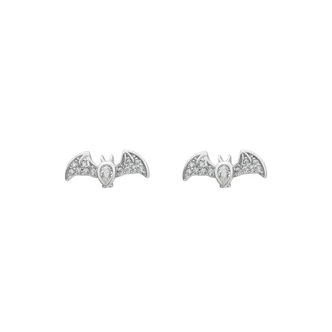 Sterling Silver midnight bat earrings encrusted with CZ