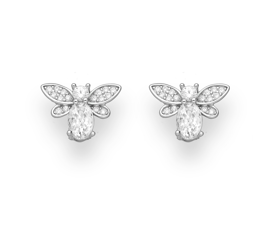 Sterling Silver statement bee push back earrings encrusted with CZ