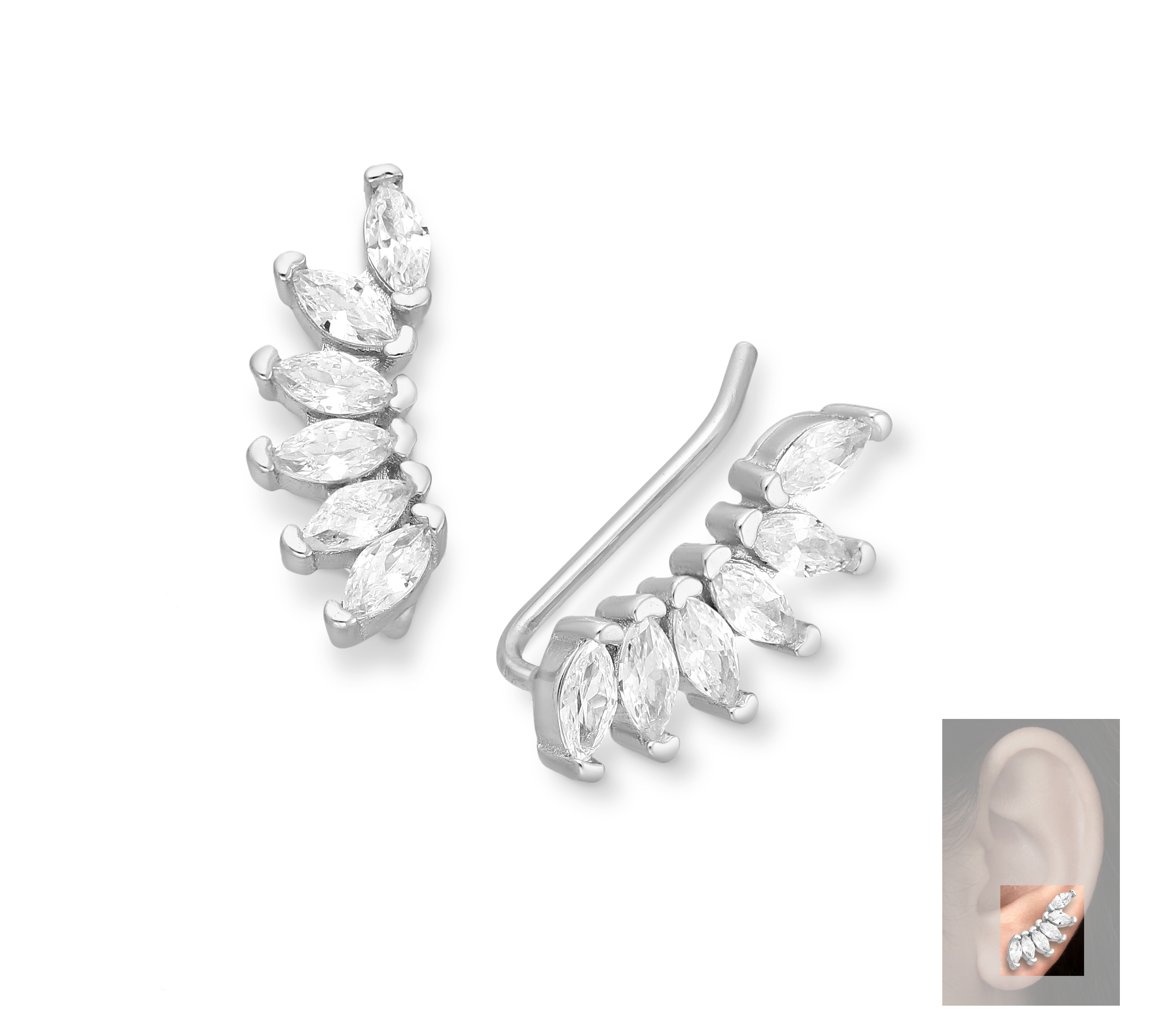 Sterling Silver marquis ear crawlers encrusted with CZ