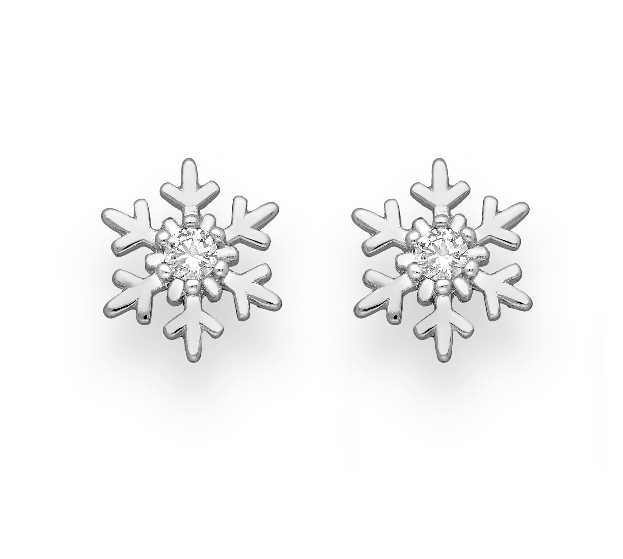 Sterling silver snowflake push back earring with single stone CZ centre